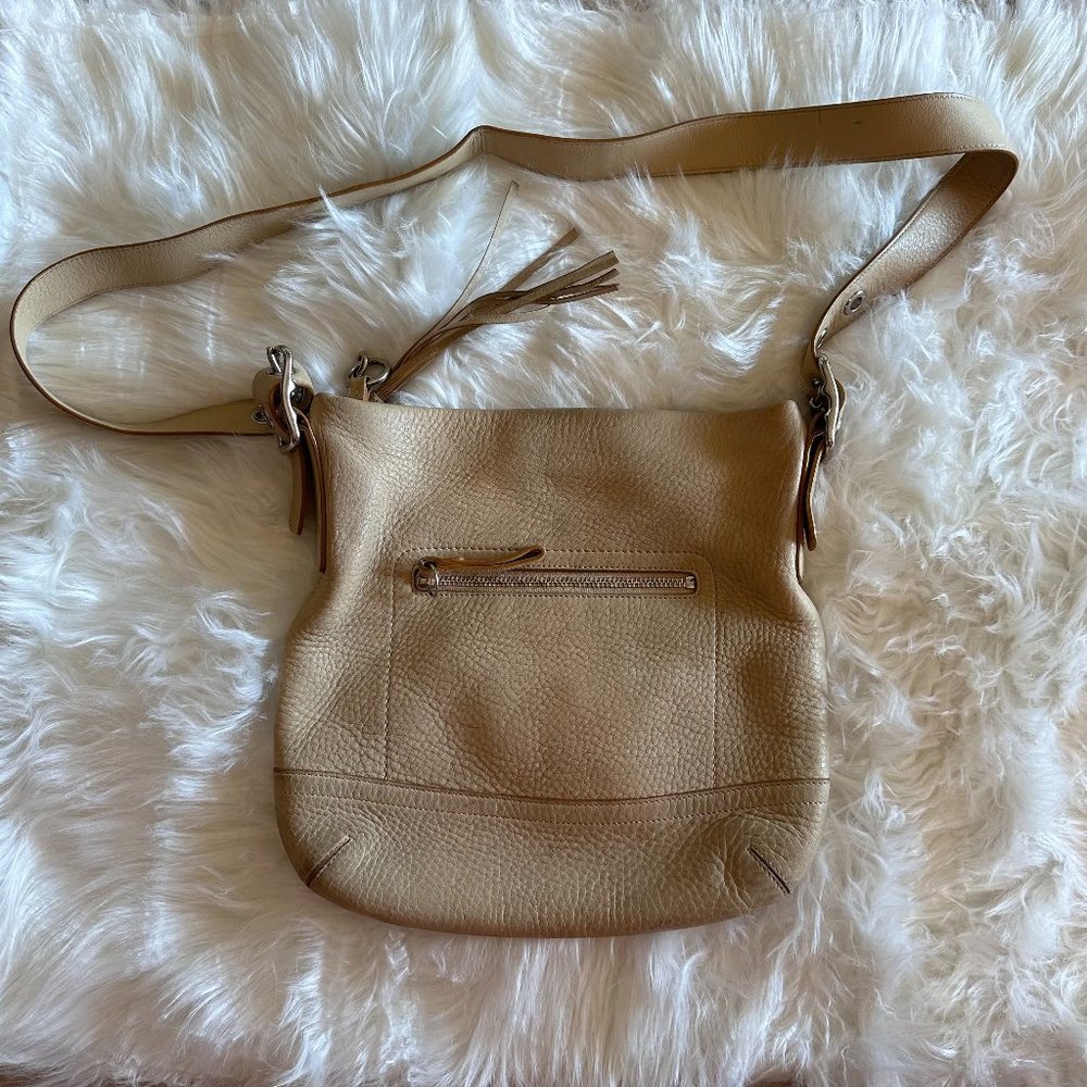 Coach Beige Pebbled Leather Shoulder Bag